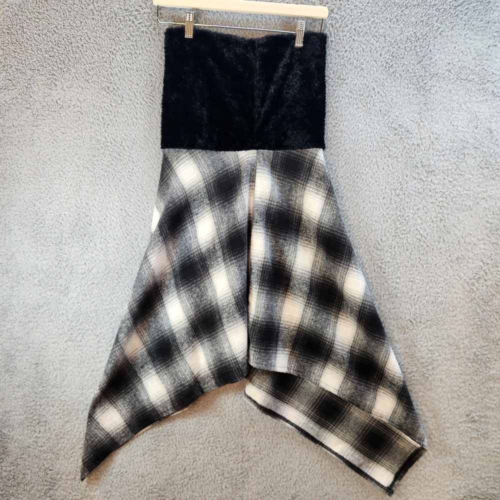 Womens Strapless Dress One Size Black White Check Flare Hem Classic Casual
